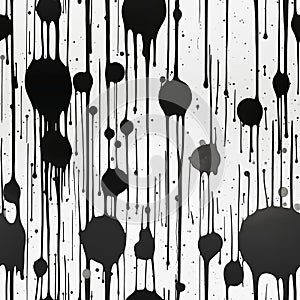 Seamless pattern. Black ink drips down the wall. White background