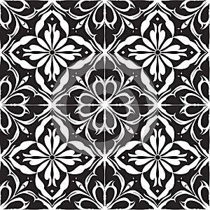 Black and white intricate seamless kitchen tile