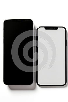 Black and white iphone with white back and front side. Generative AI