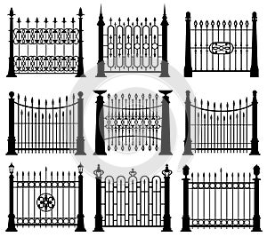 Black and white iron gates and fences architecture elements vector set photo