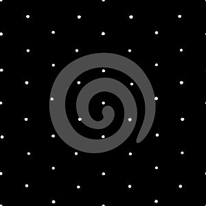 Black and white irregular polka dots vector seamless pattern. Trendy seamless pattern. White circles on black background