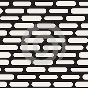 Black and White Irregular Rounded Dashed Lines Pattern. Modern Abstract Vector Seamless Background. Stylish Chaotic Stripes Mosaic