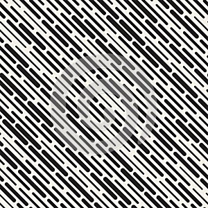 Black and White Irregular Rounded Dashed Lines Pattern. Modern Abstract Vector Seamless Background. Stylish Chaotic Stripes Mosaic