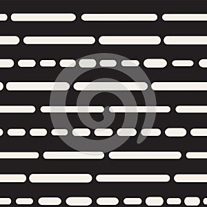 Black and White Irregular Rounded Dashed Lines Pattern. Modern Abstract Vector Seamless Background. Stylish Chaotic Stripes Mosaic