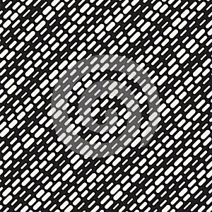 Black and White Irregular Rounded Dashed Lines Pattern. Modern Abstract Vector Seamless Background. Stylish Rectangle Stripes Mosa