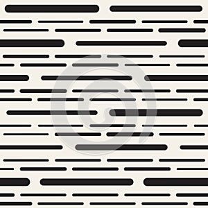 Black and White Irregular Rounded Dashed Lines Pattern. Modern Abstract Vector Seamless Background. Stylish Rectangle Stripes Mosa