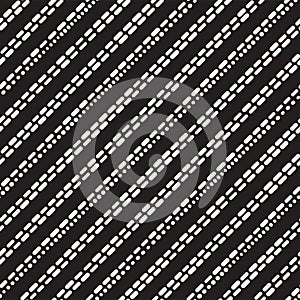 Black and White Irregular Rounded Dashed Lines Pattern. Modern Abstract Vector Seamless Background. Stylish Rectangle Stripes Mosa
