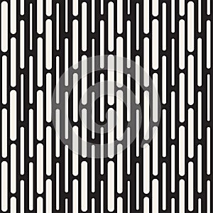 Black and White Irregular Rounded Dashed Lines Pattern. Modern Abstract Vector Seamless Background. Stylish Rectangle Stripes Mosa