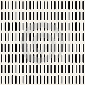 Black and White Irregular Rounded Dashed Lines Pattern. Modern Abstract Vector Seamless Background. Stylish Rectangle Stripes Mosa