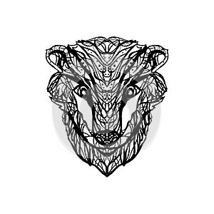 Black and white isolated vector drawing of badger/brock head photo