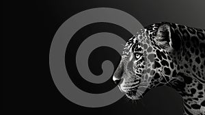 black and white jaguar face on black background