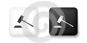 Black and white Judge gavel icon isolated on white background. Gavel for adjudication of sentences and bills, court