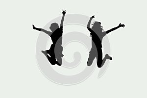 black and white of jumping girls