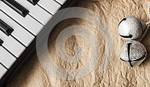 Black and white keys of an old piano close-up