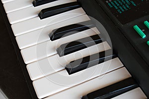 The black and white keys of a piano.