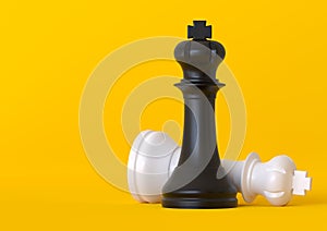 Black and white king chess piece isolated on pastel yellow background