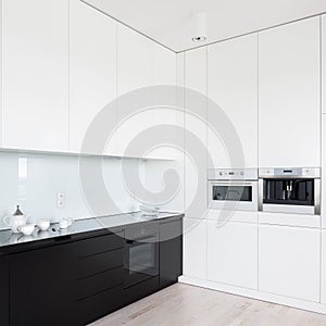 Black and white kitchen interior