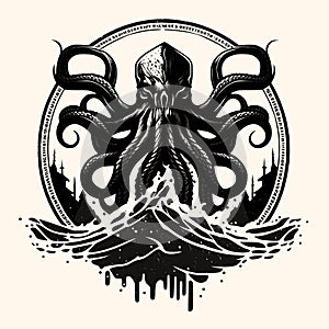 Black and White Kraken,Cthulhu,Octopus Silhouette Ornament Vector Art for Logo and Icon photo