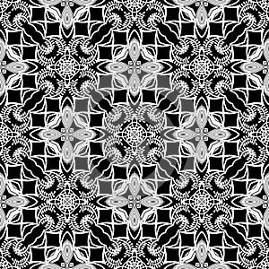 Black and white lace abstract seamless pattern. Floral ornamental monochrome background. Ethnic tribal style grid