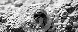Black and White Ladybug Close-up on Textured Surface