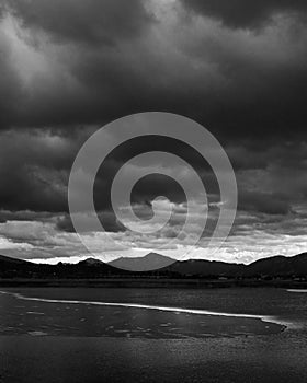 Black and white lakescape