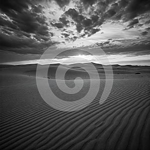 Black White Sand Dunes Sunset (Generated With AI)