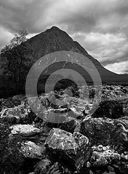 Black and white landscape of scotland. photo