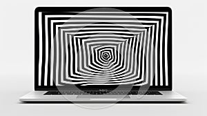 Black And White Laptop Computer With Haunting Visuals And Psychedelic Surrealism