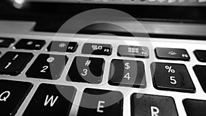 Black and white laptop or notebook computer keyboard keys