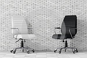 Black and White Leather Boss Office Chairs. 3d Rendering