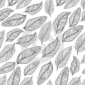 Black and white leaves pattern. Seamless