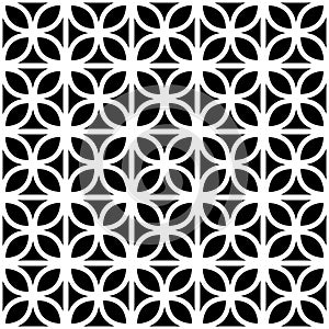 Black and white leaves trellis geometric seamless pattern, vector