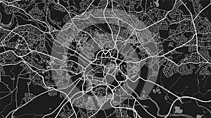 Black and white Leeds city area vector background map, streets and water cartography illustration