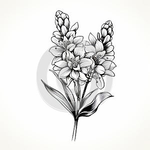 Black And White Lily Plant Illustration Inspired By Hyacinthe Rigaud