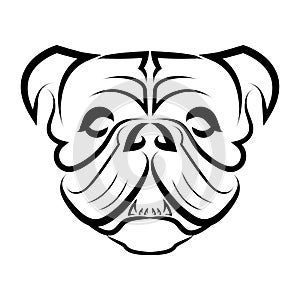 Black and white line art of bulldog or pug dog head.