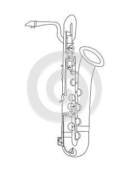 Black and white line art drawing of  Baritone Saxophone illustration