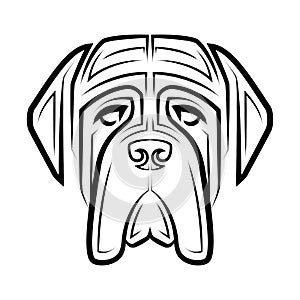 Black and white line art of English Mastiff dog head.