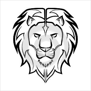 Black and white line art of the front of the lion head It is sign of leo zodiac