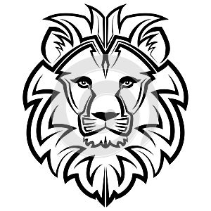 Black and white line art of the front of the lion head It is sign of leo zodiac