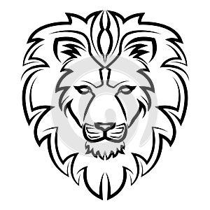 Black and white line art of the front of the lion head It is sign of leo zodiac