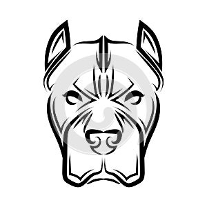 Black and white line art of pitbull dog head.