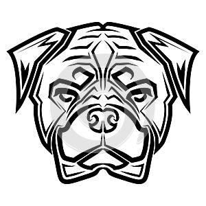 Black and white line art of rottweiler dog head.