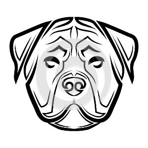Black and white line art of rottweiler dog head. Good use for symbol, mascot, icon, avatar, tattoo, T Shirt design, logo or any