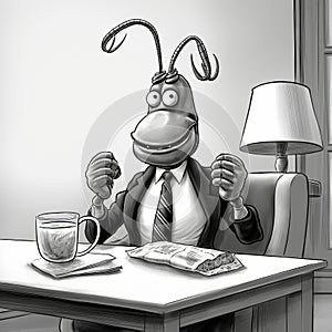 Black And White Line Drawing Of A Cartoon Lobster