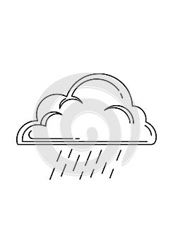 Black and white line drawing of a cloud with rainfall. The cloud is depicted with