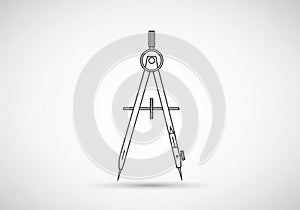 Black and white line drawing of a drafting compass with