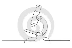 Black and white line drawing of a microscope science