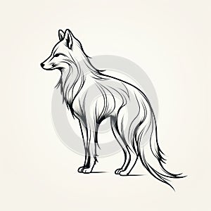 Black And White Line Drawing Of A Red Fox: Caninecore Inspired By Ancient Chinese Art
