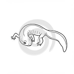 Black and white line drawing of a salamander on a plain background. The salamander