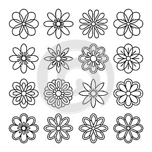 Black and white line of various flower line flower floral patterns